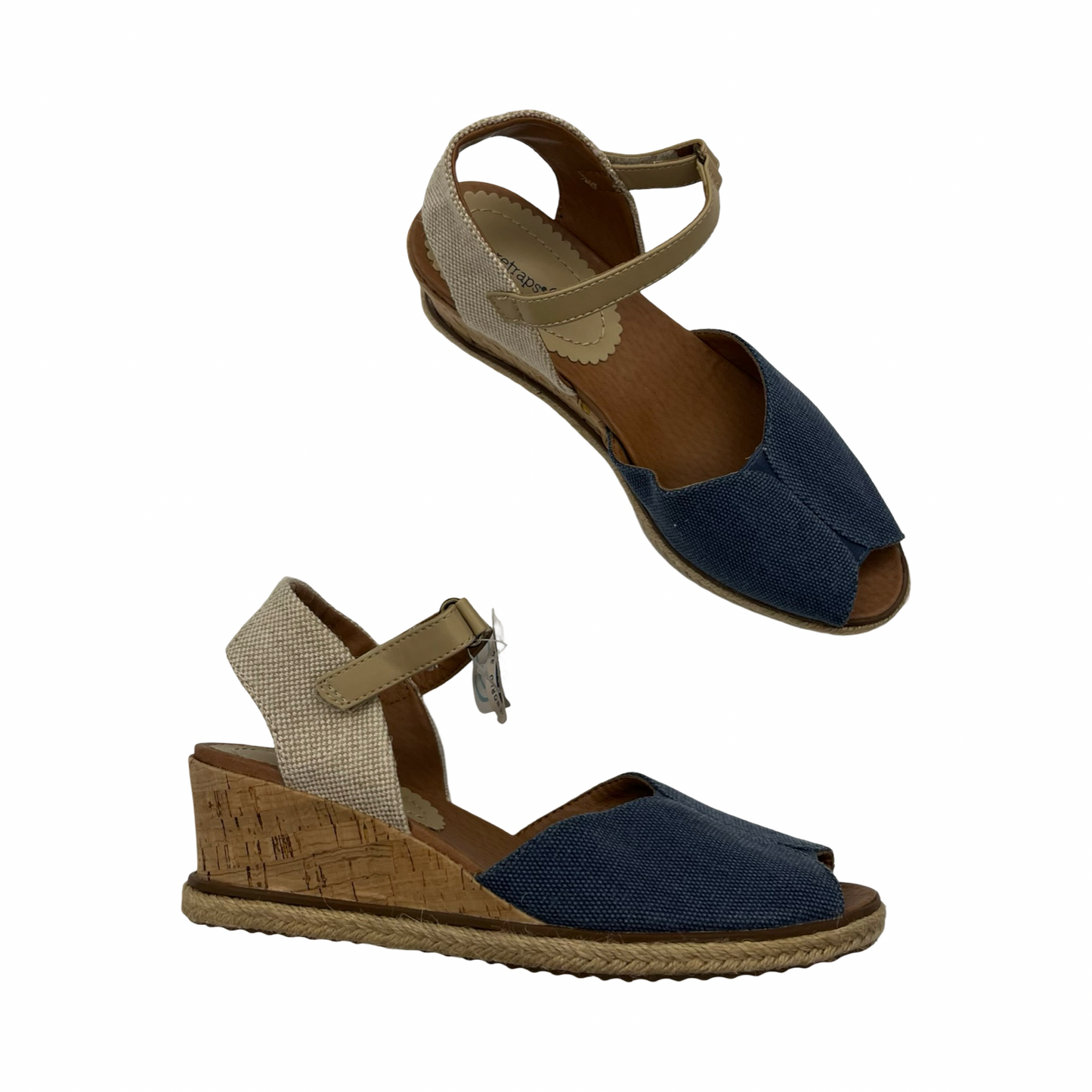 Sandals Heels Wedge By Bare Traps In Blue & Tan, Size:9