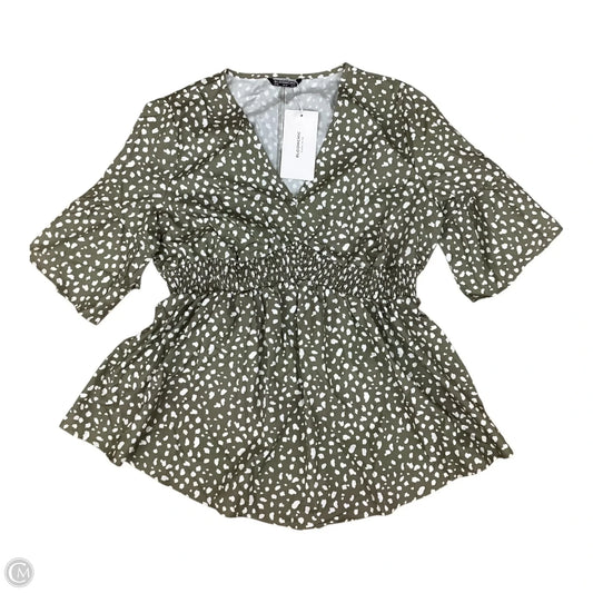 Blouse Short Sleeve By Clothes Mentor In Green & White, Size: L