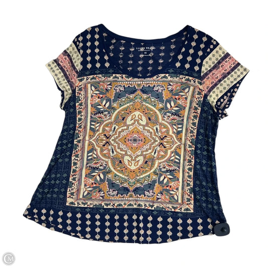 Top Short Sleeve By Lucky Brand In Blue & Gold, Size: 1x