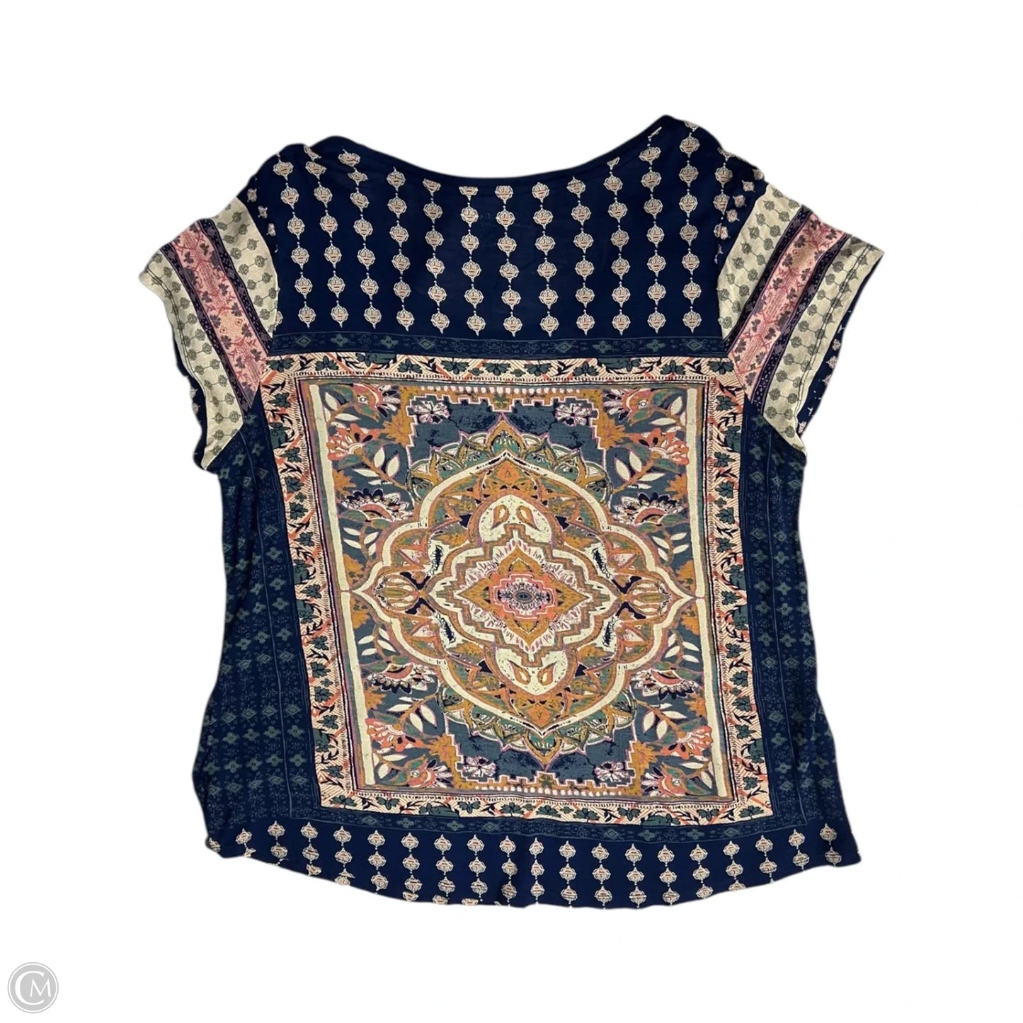 Top Short Sleeve By Lucky Brand In Blue & Gold, Size: 1x