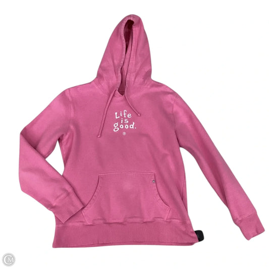 Athletic Top Long Sleeve Hoodie By Life Is Good In Pink, Size: M