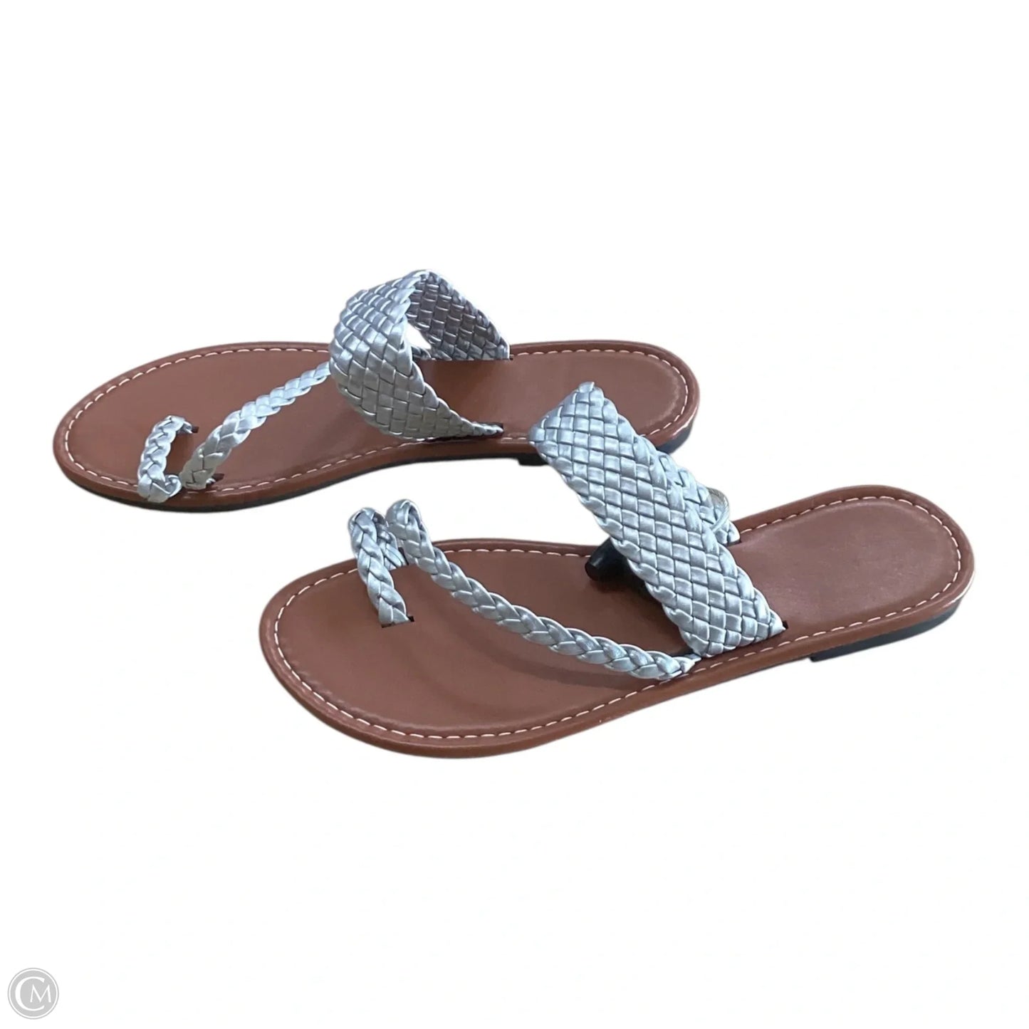 Sandals Flats By Clothes Mentor In Brown & Silver, Size: 7.5