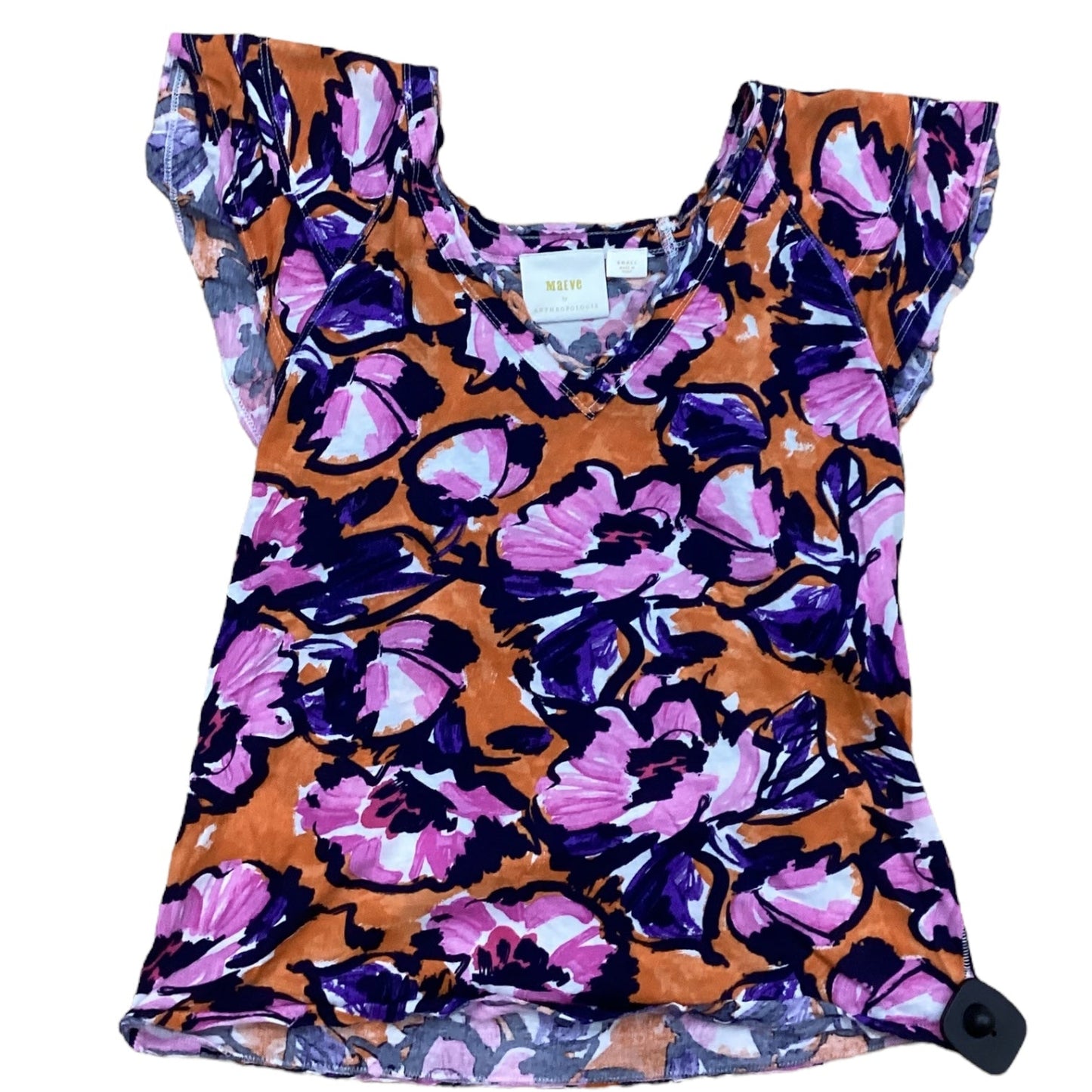 Top Short Sleeve Designer By Maeve In Orange & Pink, Size: S