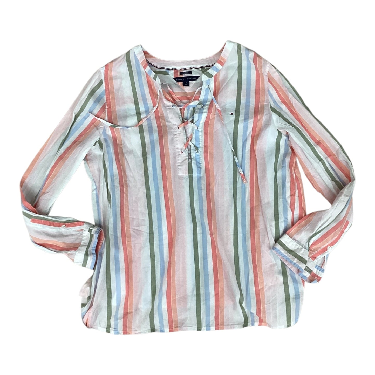 Blouse 3/4 Sleeve By Tommy Hilfiger In Striped Pattern, Size: L