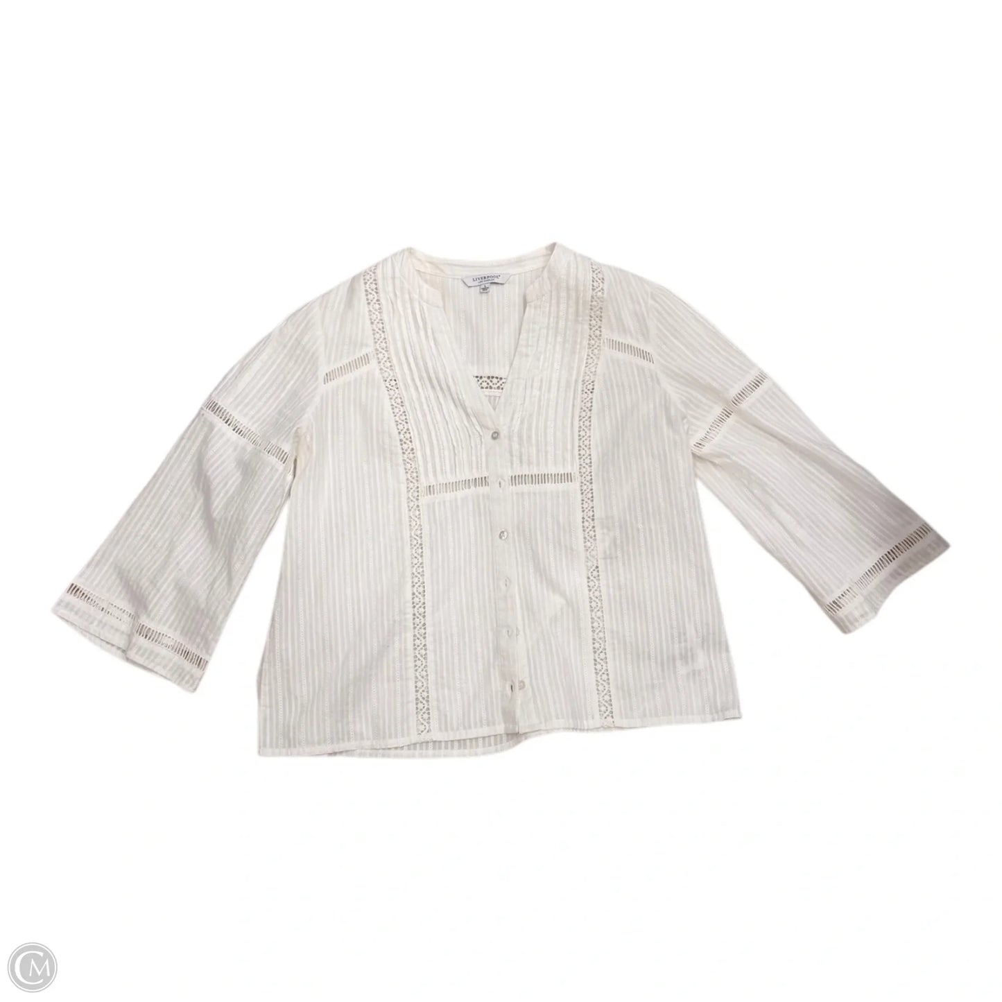 Top Long Sleeve By Liverpool In Cream, Size: L