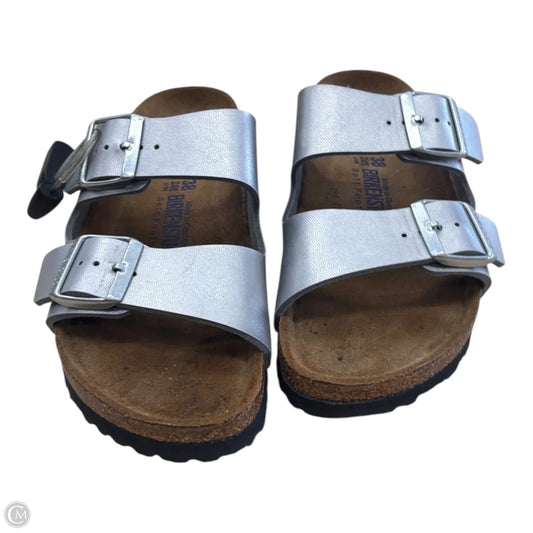 Sandals Flip Flops By Birkenstock In Silver, Size: 7