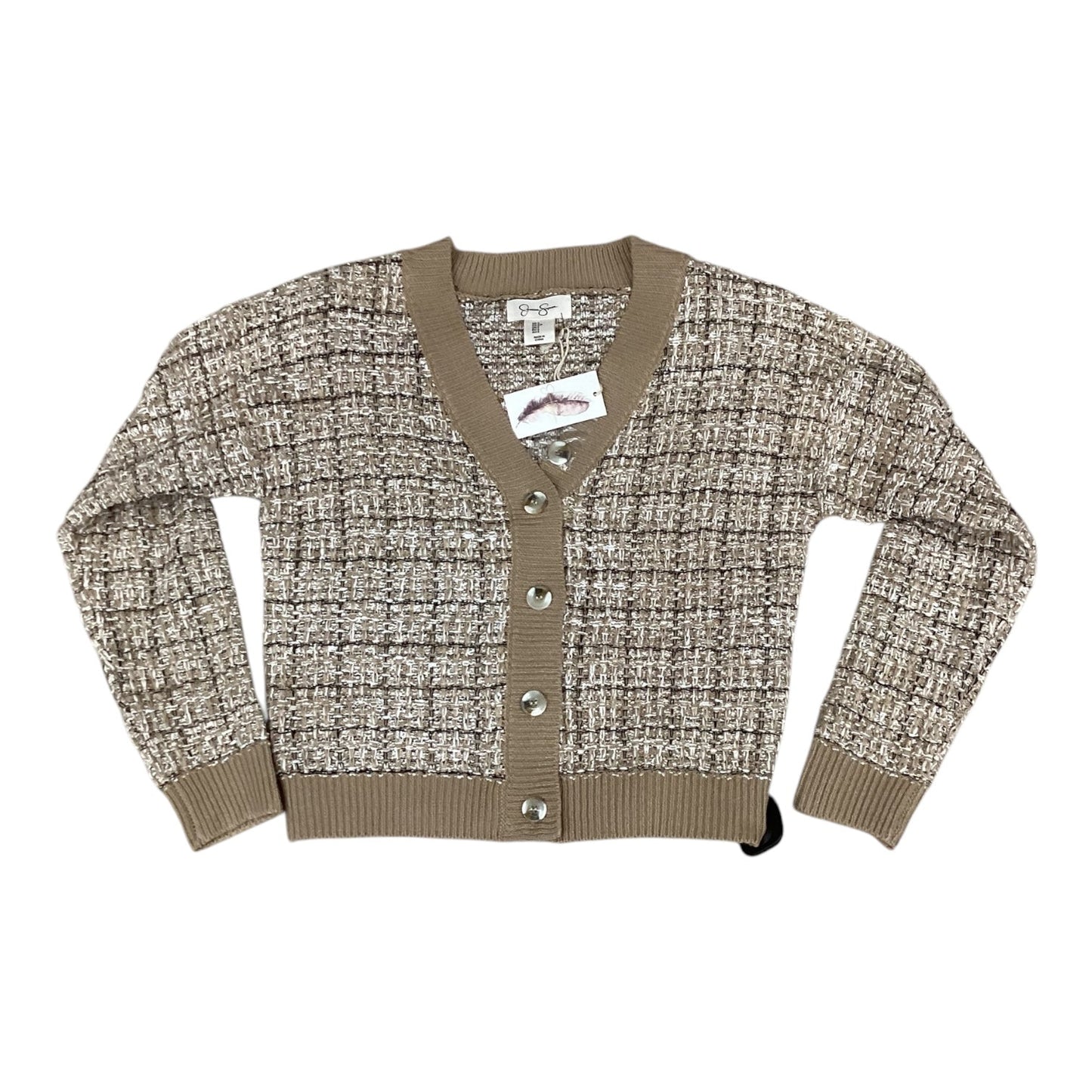 Sweater Cardigan By Jessica Simpson In Brown & Cream, Size: S