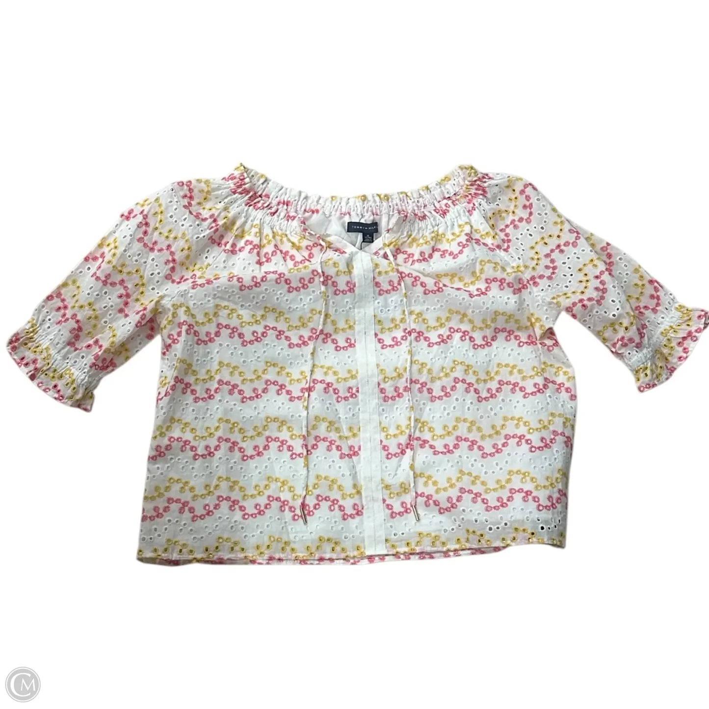 Top Short Sleeve By Tommy Hilfiger In Pink & White, Size: Xl