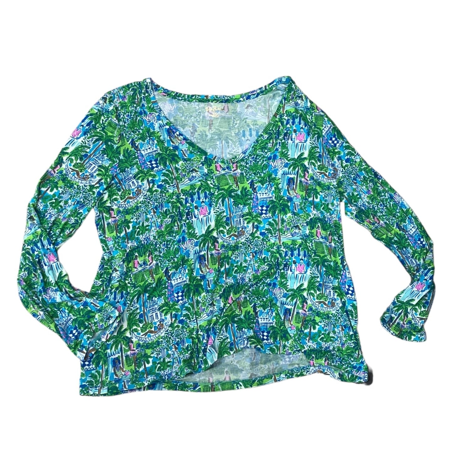 Top Long Sleeve Designer By Lilly Pulitzer In Blue & Green, Size: Xxl