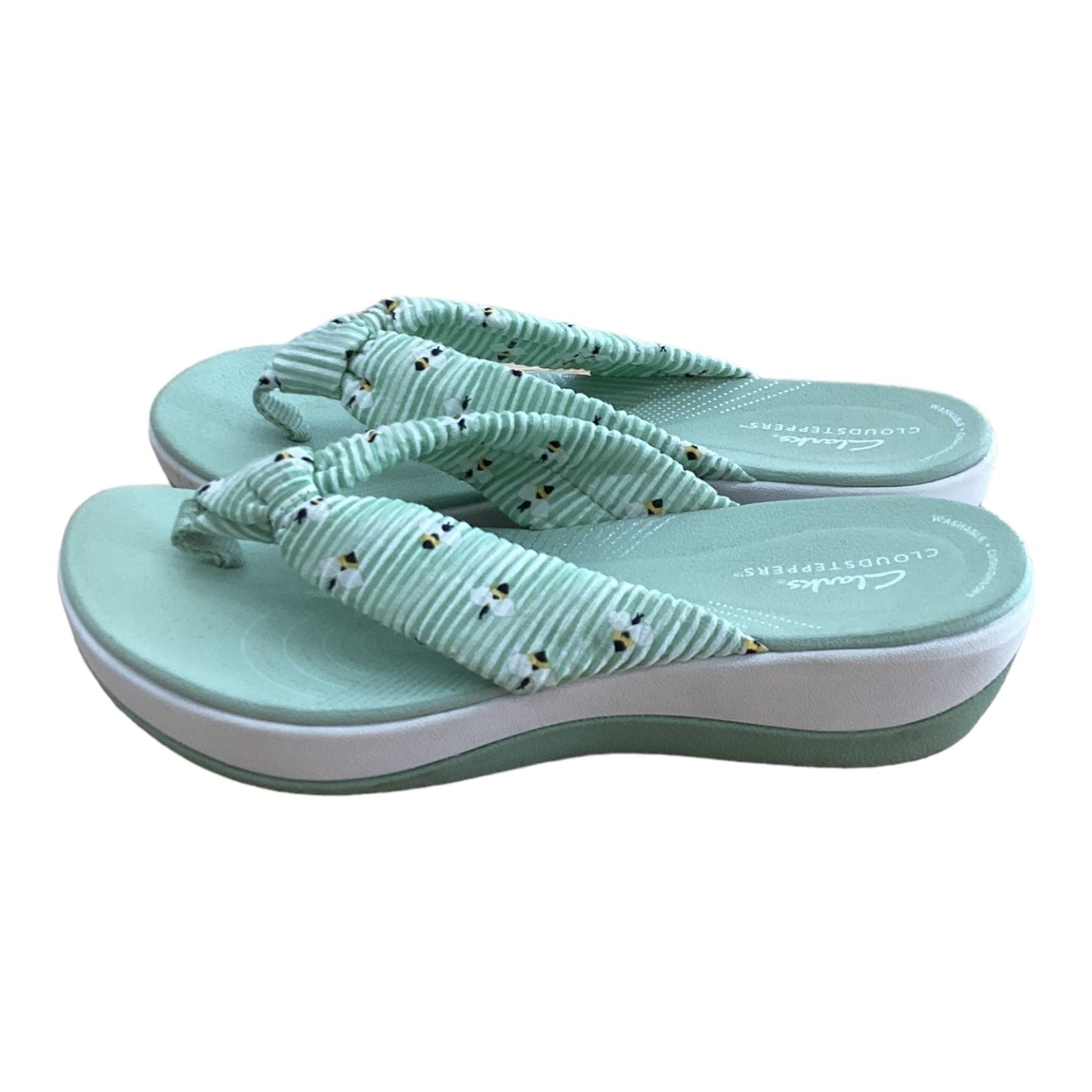 Green Sandals Flip Flops Clarks, Size 8
