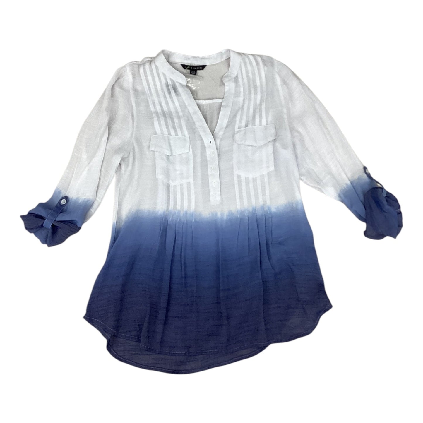 Top Long Sleeve By Zac And Rachel In Blue & White, Size: L