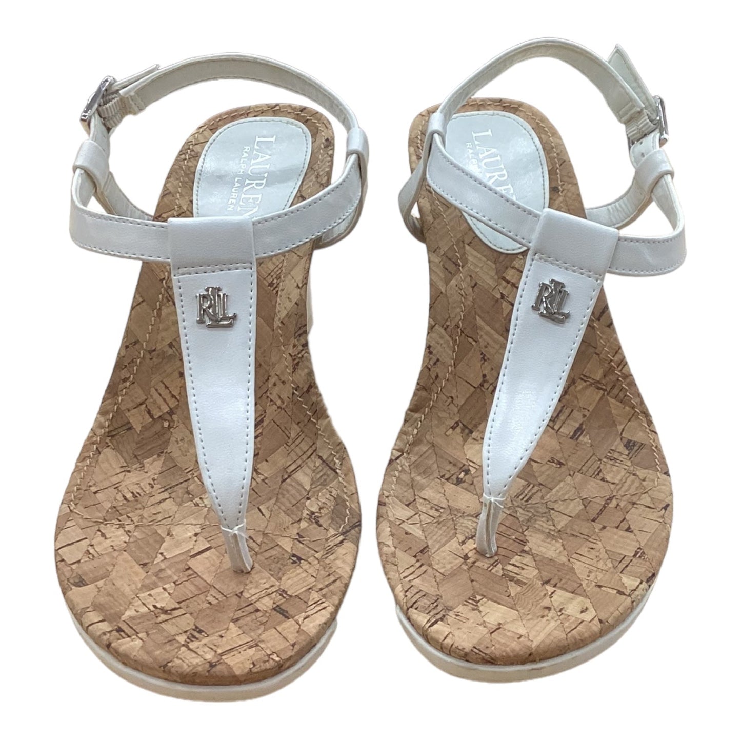 White Sandals Heels Wedge Ralph Lauren, Size 8