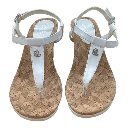 White Sandals Heels Wedge Ralph Lauren, Size 8