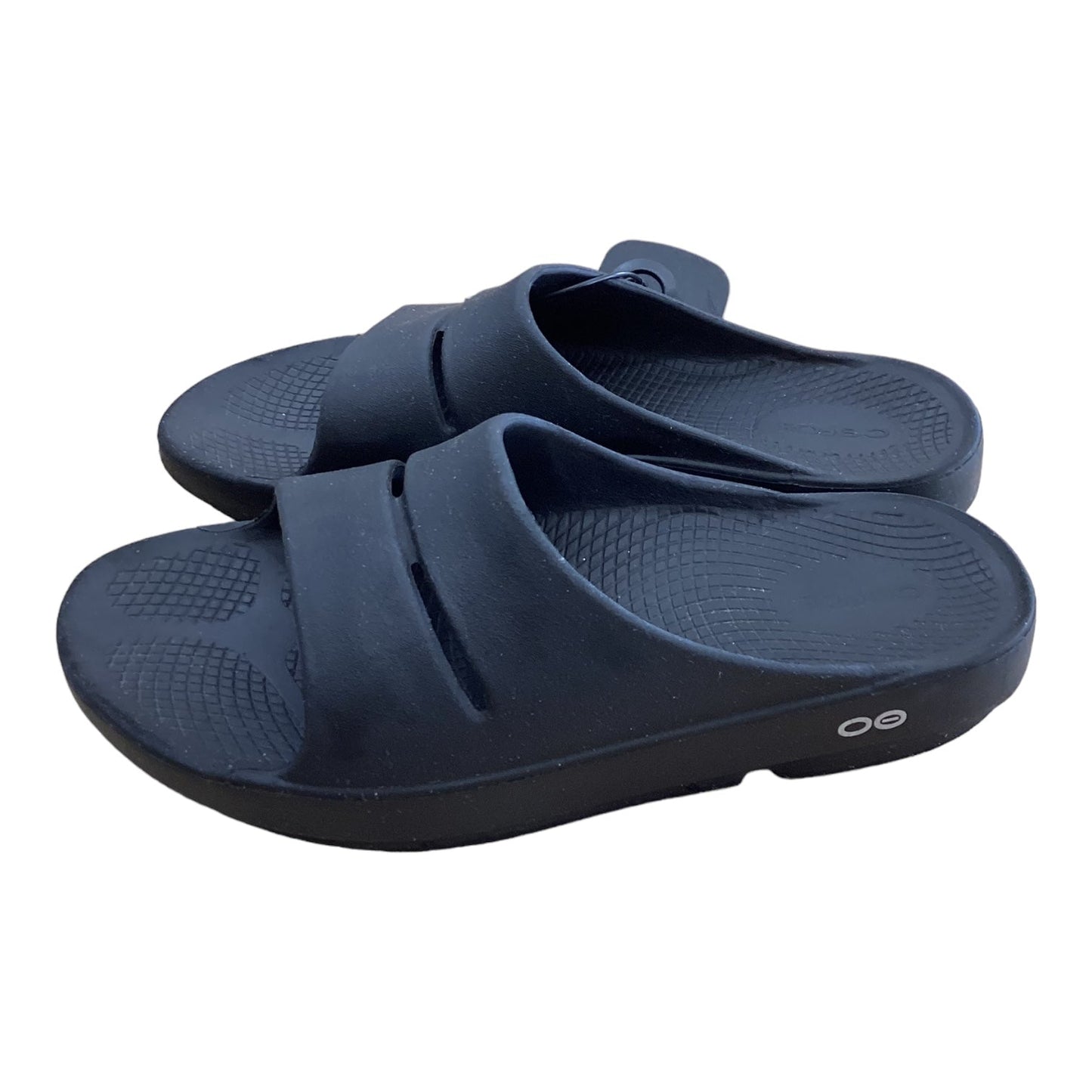 Black Sandals Flats Oofos, Size 8