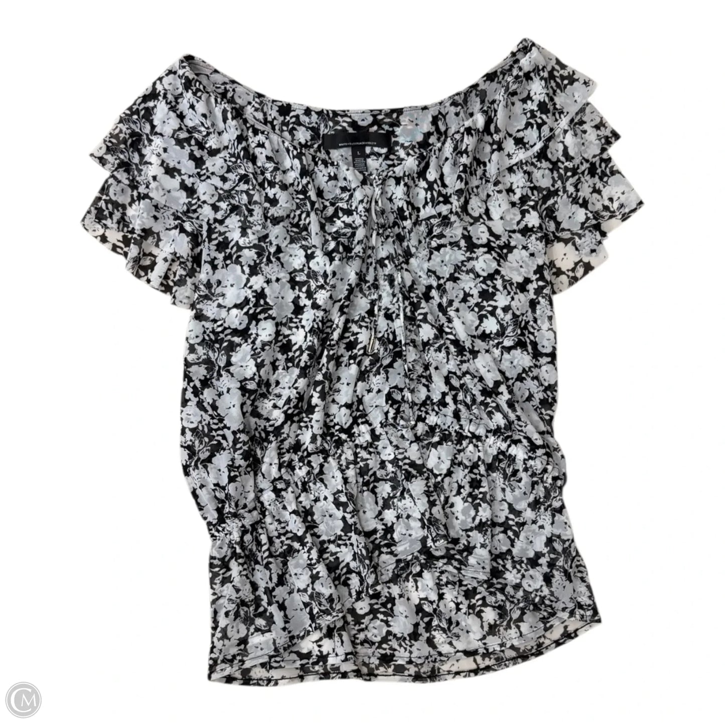 Blouse Short Sleeve By White House Black Market In Blue & White, Size: L