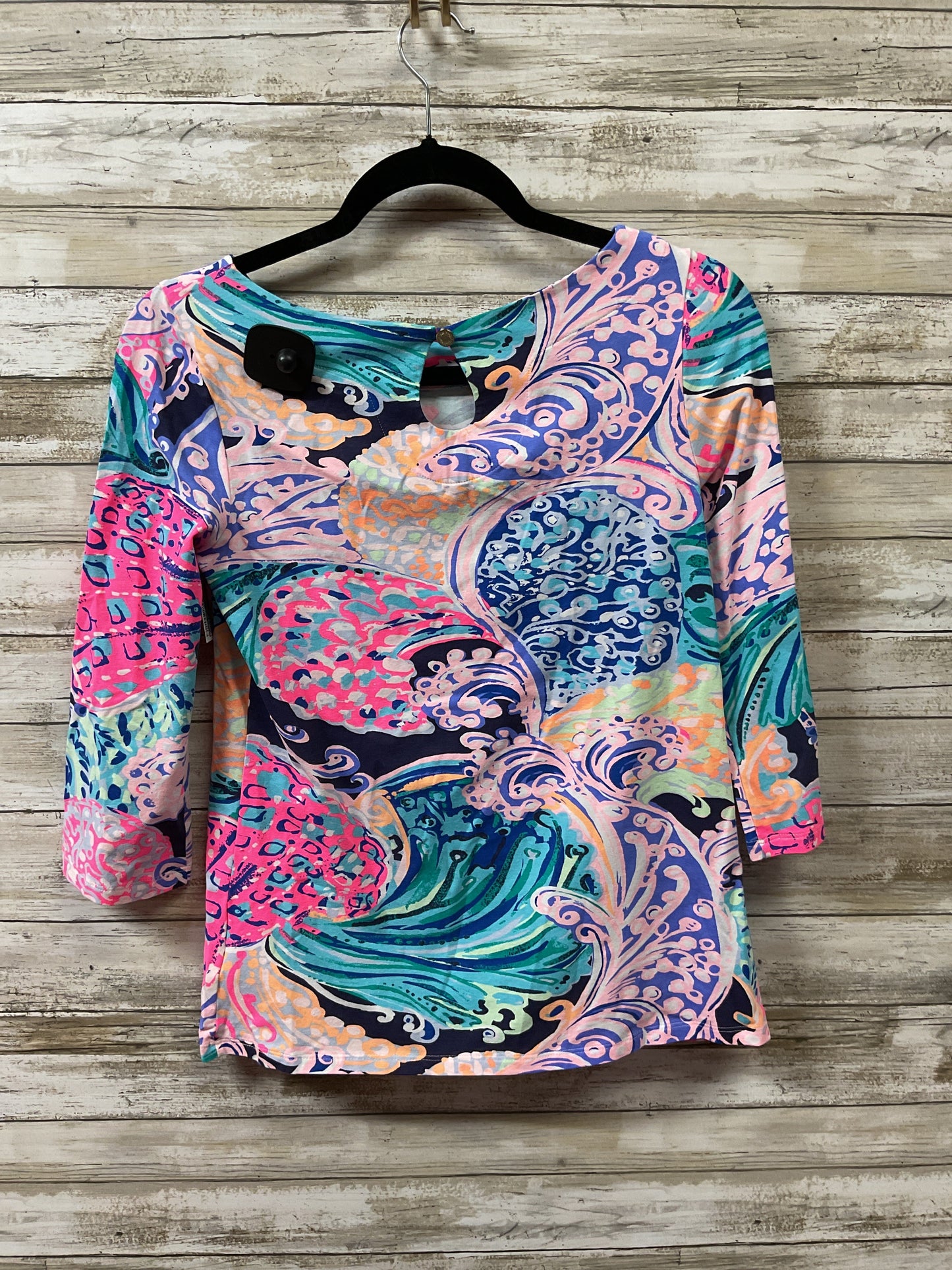 Top 3/4 Sleeve Designer By Lilly Pulitzer In Blue & Pink, Size:Xs