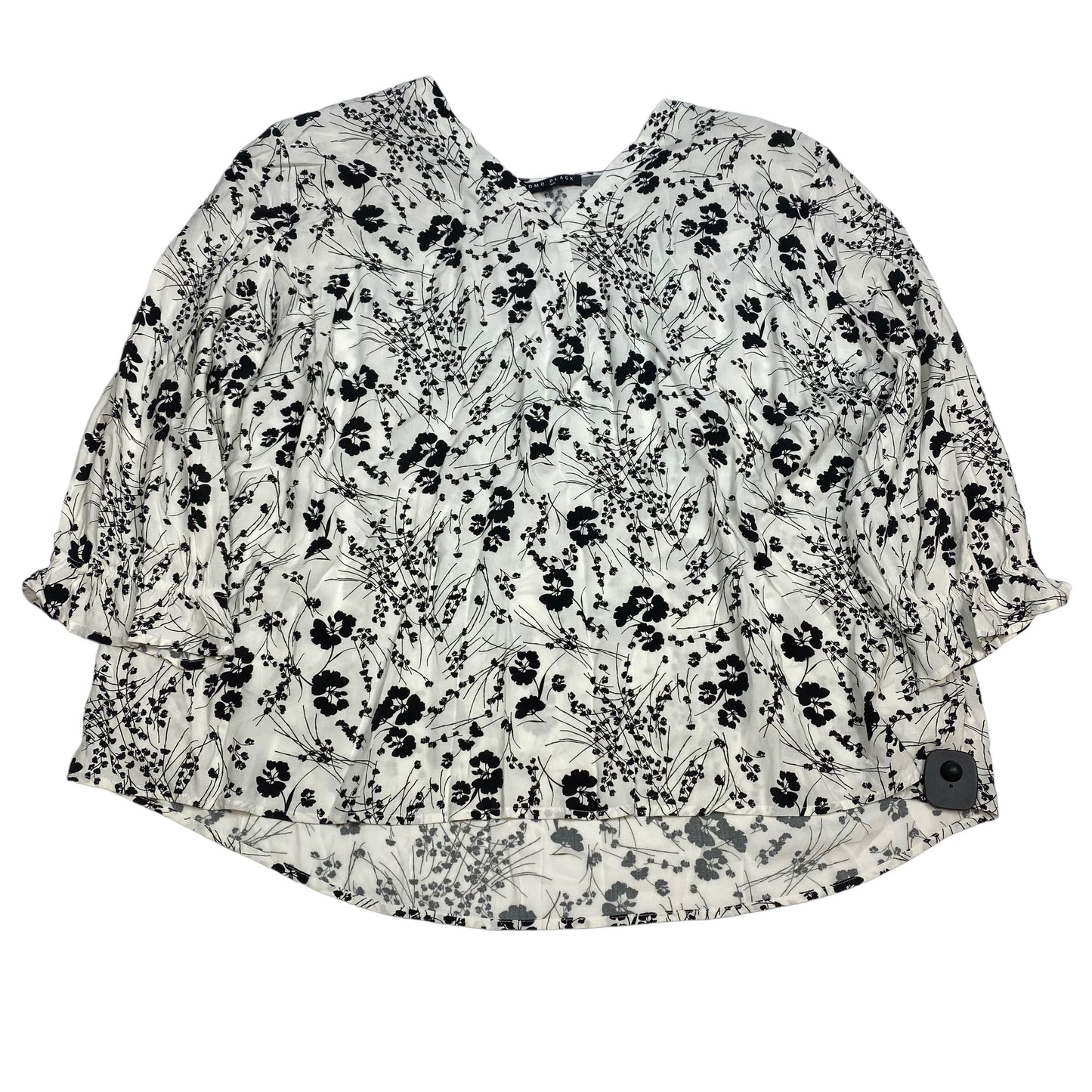 Top Long Sleeve By Como Black In Black & White, Size: 3x