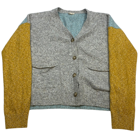 Sweater Cardigan By Hem & Thread In Grey & Yellow, Size: S