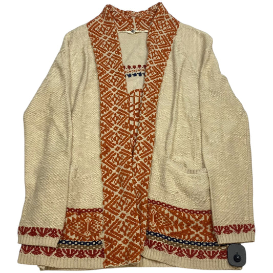 Sweater Cardigan By Lucky Brand In Cream & Orange, Size: L