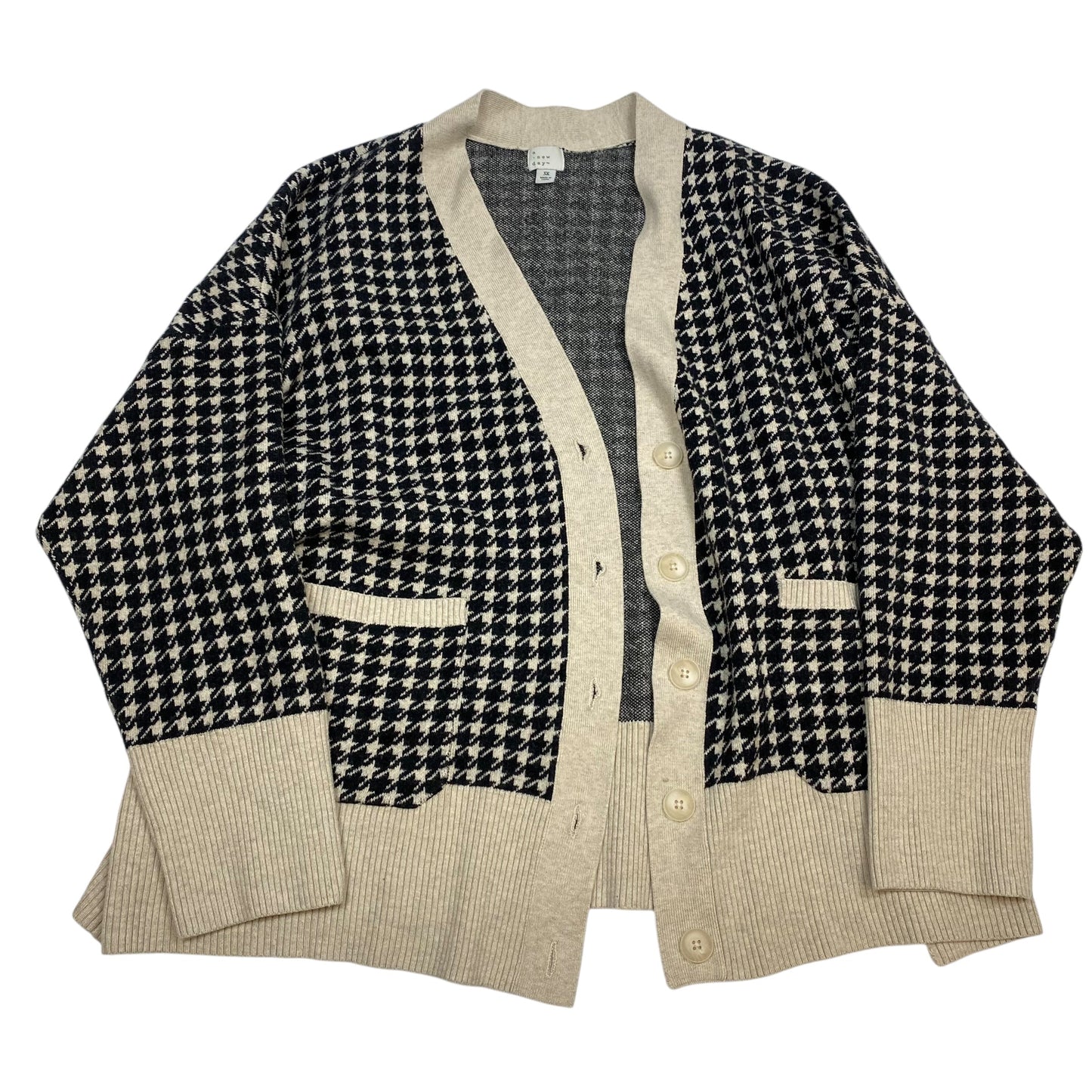 Sweater Cardigan By A New Day In Black & Tan, Size: 3x