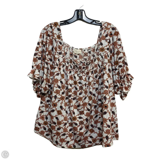 Top Short Sleeve By Melloday In Brown & Cream, Size: Xl