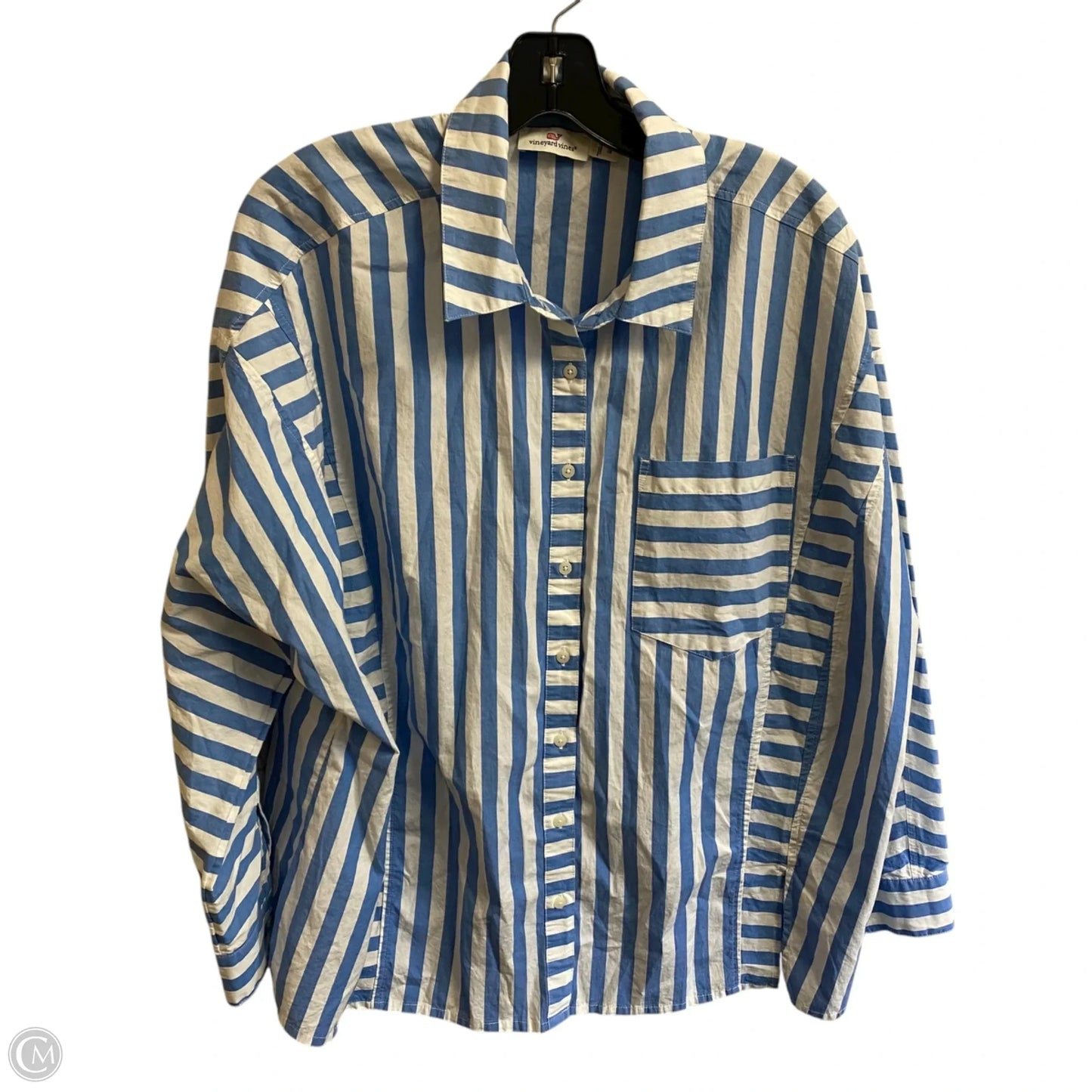 Top Long Sleeve Designer By Vineyard Vines In Blue & White, Size: 1x
