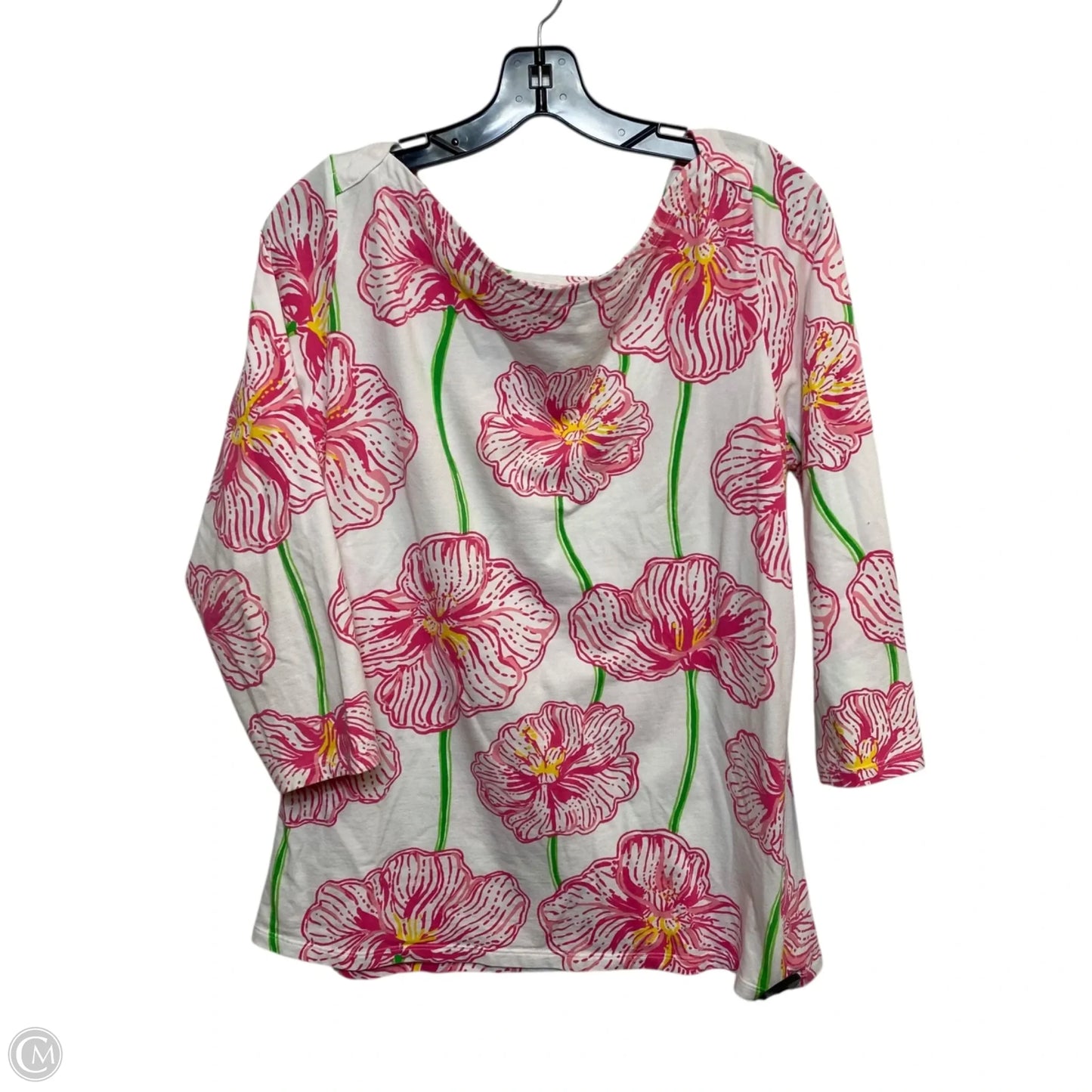 Top 3/4 Sleeve Designer By Lilly Pulitzer In Pink & White, Size: Xl