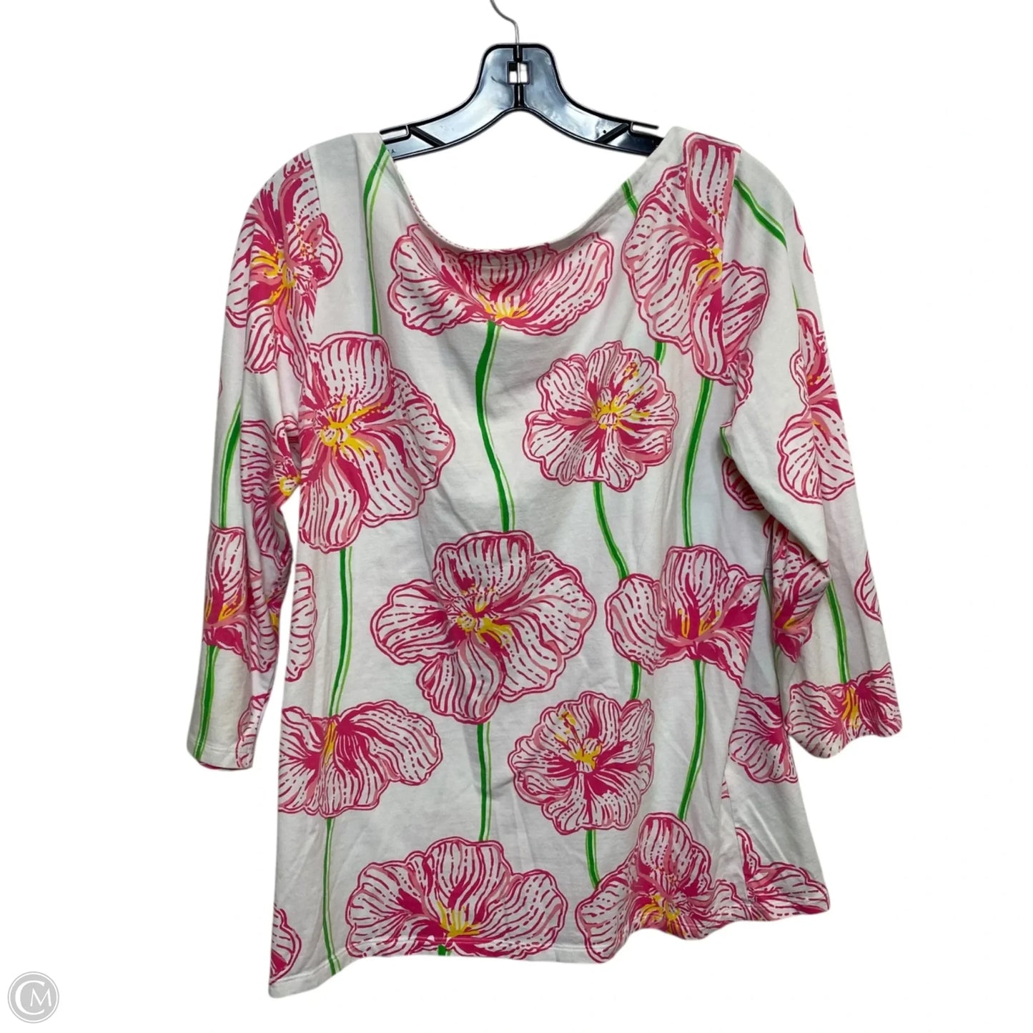 Top 3/4 Sleeve Designer By Lilly Pulitzer In Pink & White, Size: Xl