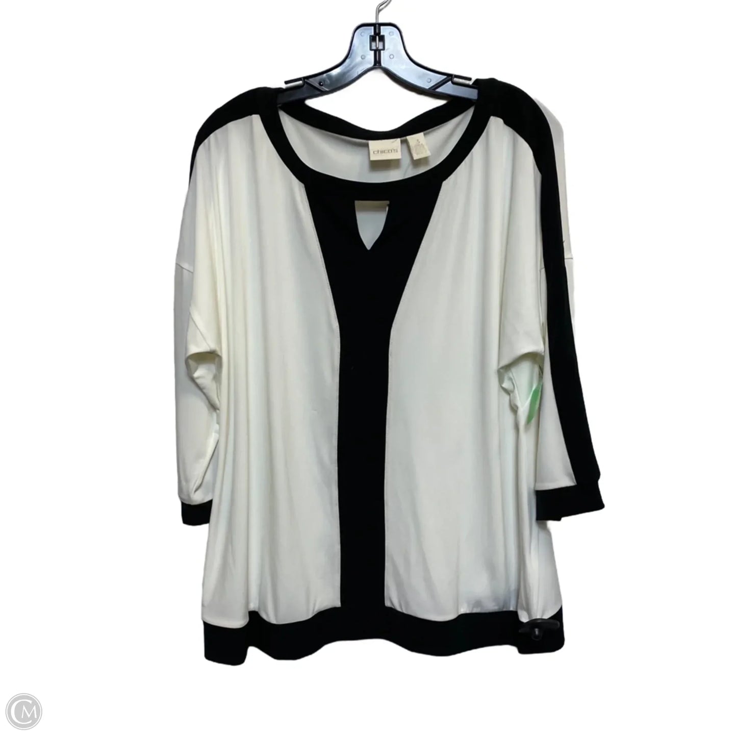 Top 3/4 Sleeve By Chicos In Black & White, Size: Xl