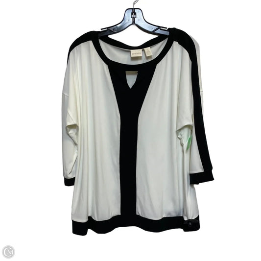 Top 3/4 Sleeve By Chicos In Black & White, Size: Xl