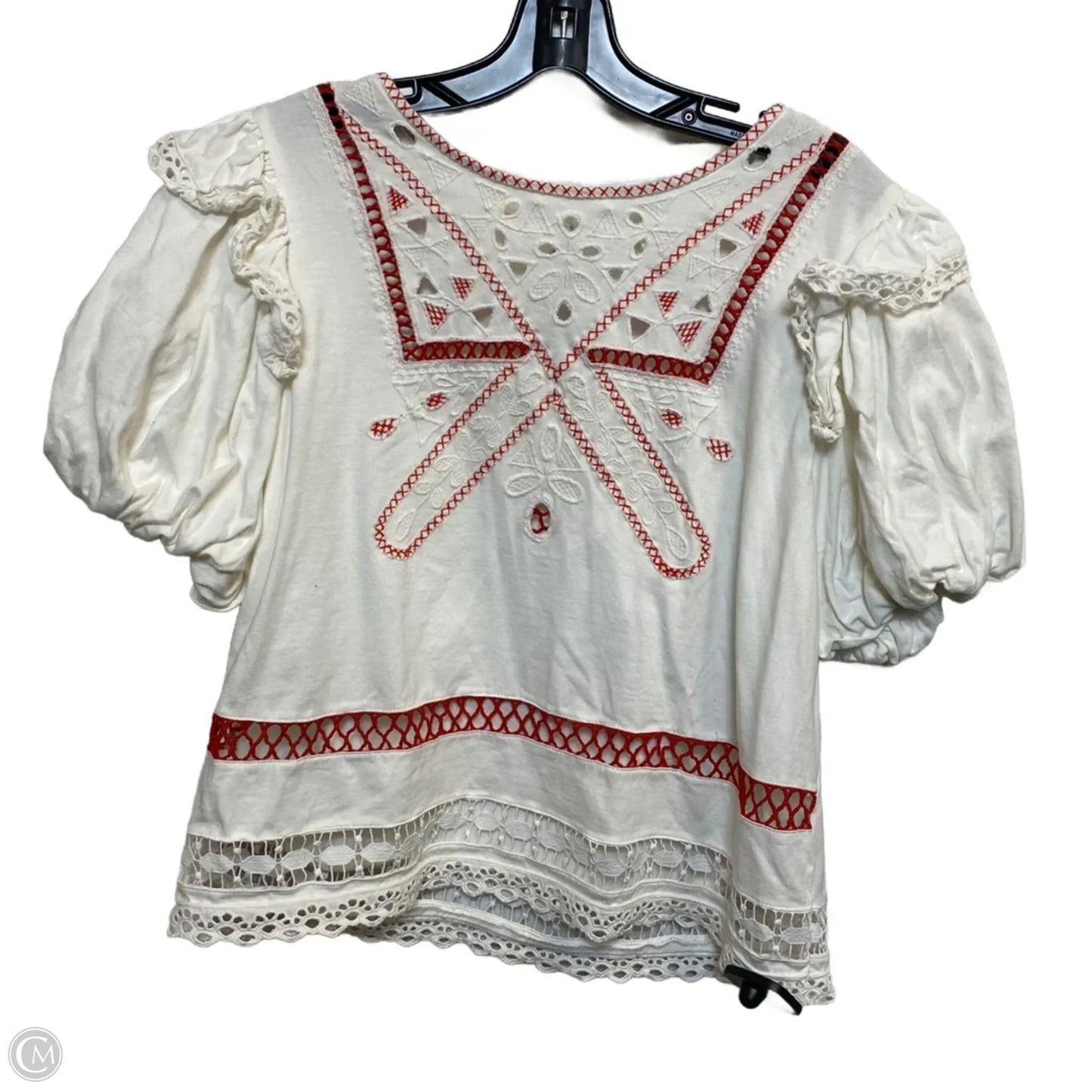 Top Short Sleeve By Anthropologie In White, Size: L