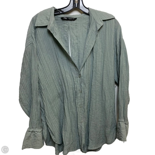 Top Long Sleeve By Zara In Green, Size: M