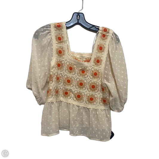 Top Short Sleeve By Illa Illa In Cream & Orange, Size: L