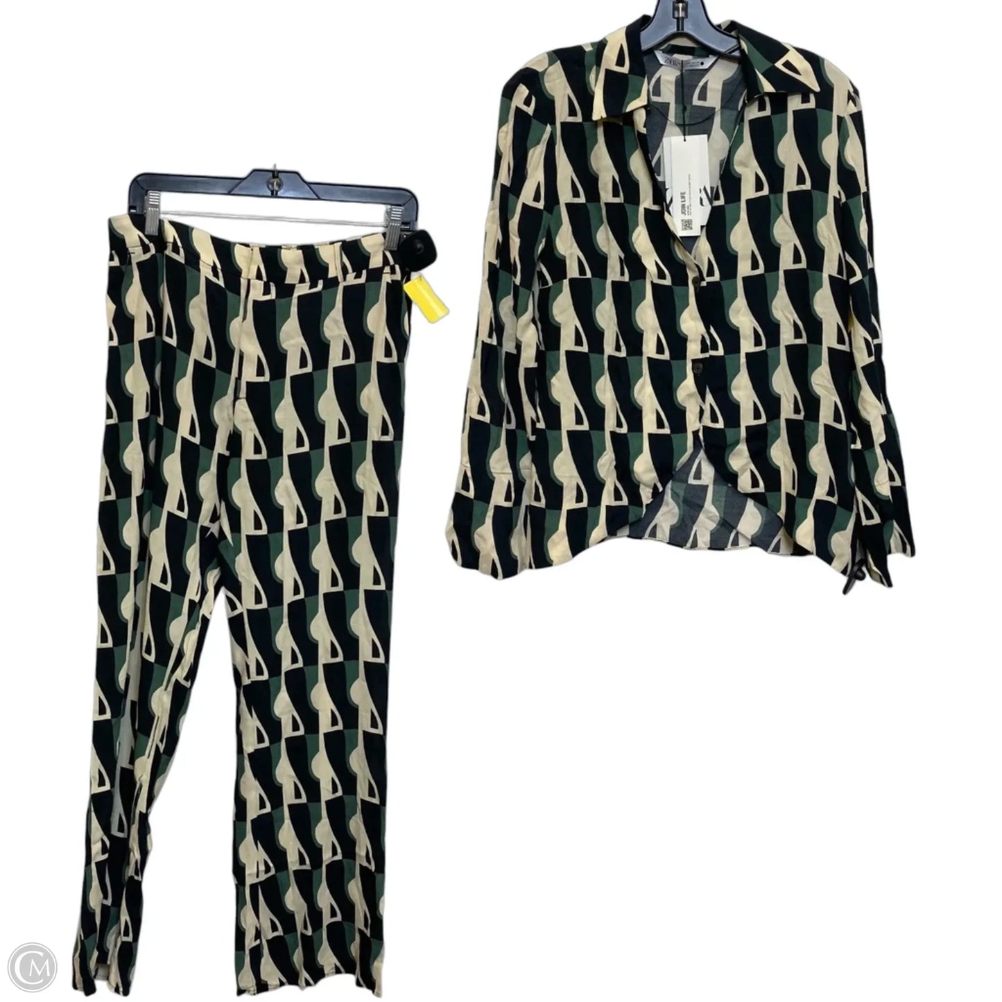 Pants Set 2pc By Zara In Black & Green, Size: M