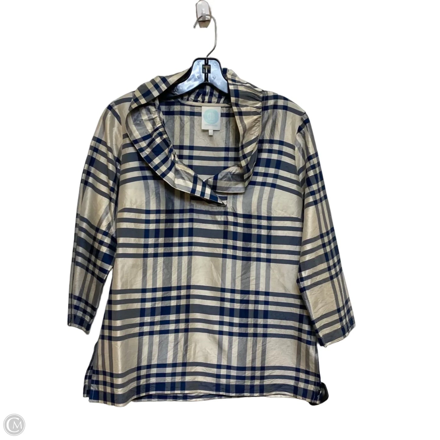 Top 3/4 Sleeve By Devon Baer In Blue & Tan, Size: S