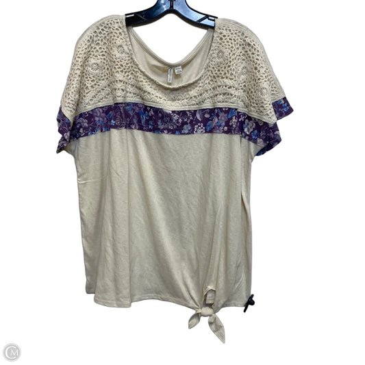 Top Short Sleeve By Cato In Cream & Purple, Size: 1x