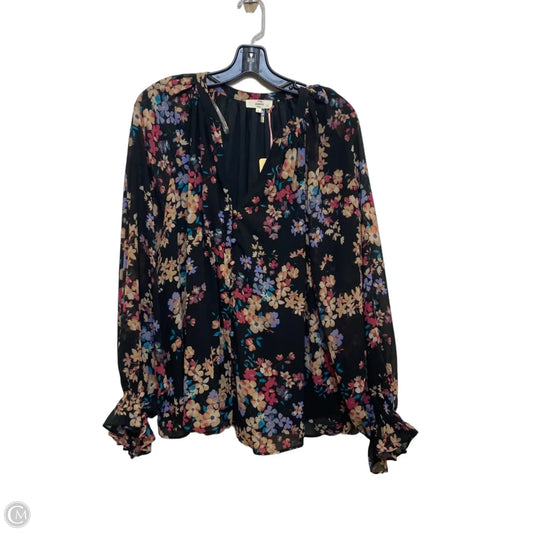 Top Long Sleeve By Entro In Black & Pink, Size: L