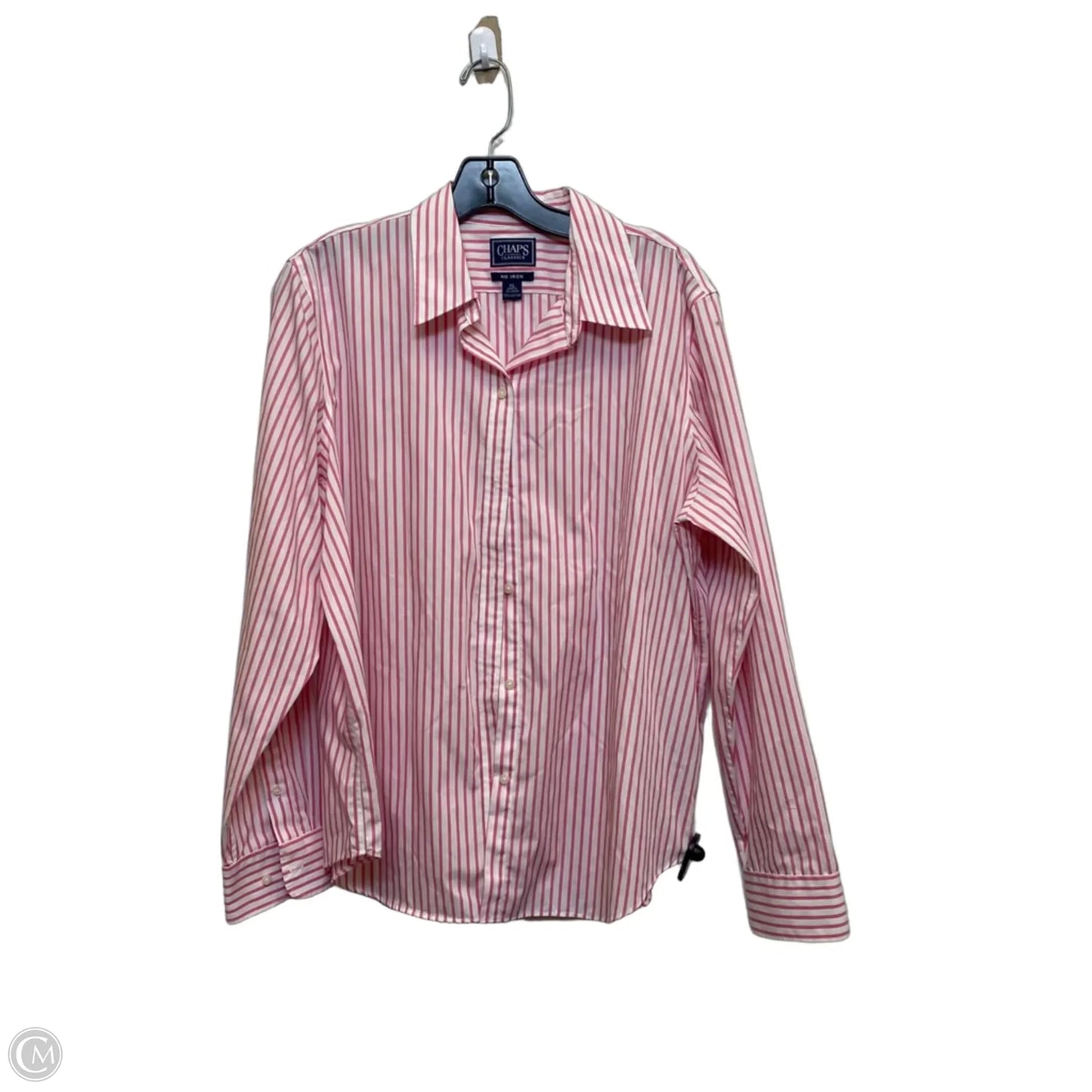 Top Long Sleeve By Chaps In Pink & White, Size: Xl