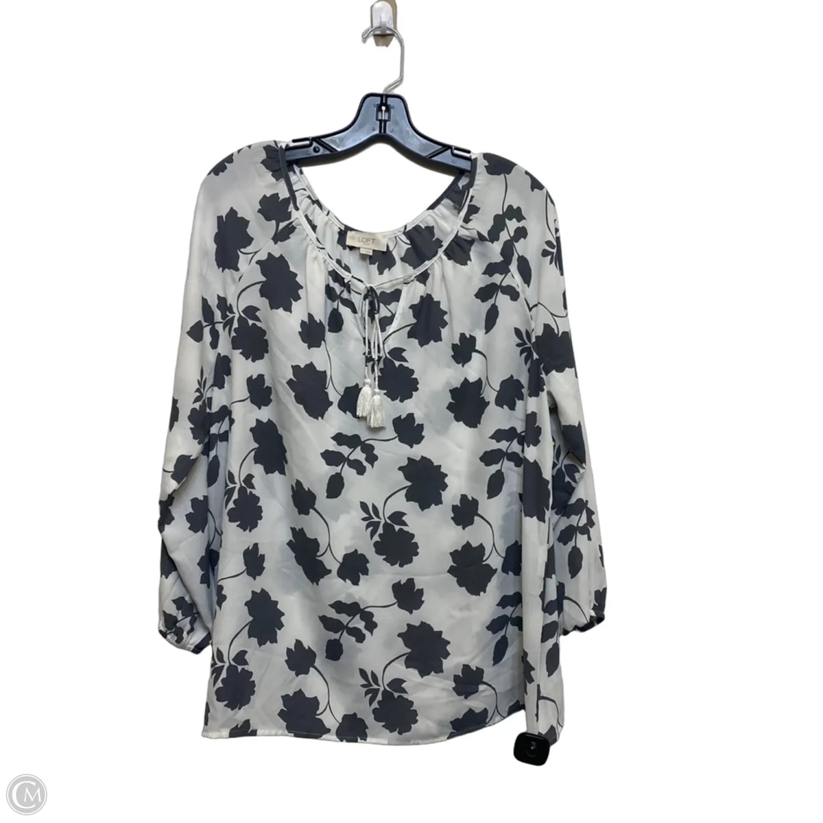 Top Long Sleeve By Loft In Grey & White, Size: L