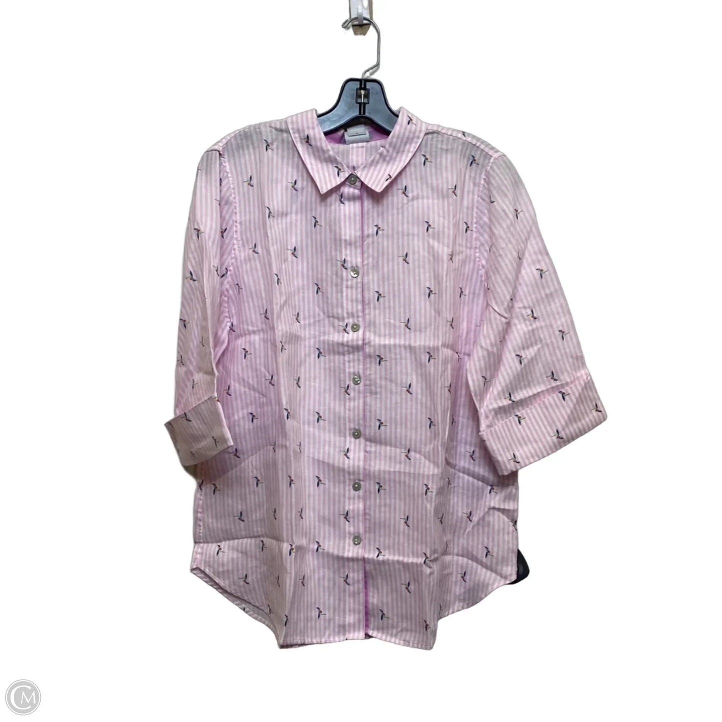 Top Long Sleeve By Chicos In Pink & White, Size: M