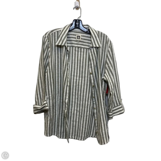 Top 3/4 Sleeve By Anne Klein In Green & White, Size: L