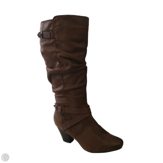 Boots Knee Heels By Clothes Mentor In Brown, Size: 10