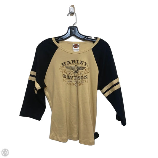 Top 3/4 Sleeve By Harley Davidson In Black & Tan, Size: L