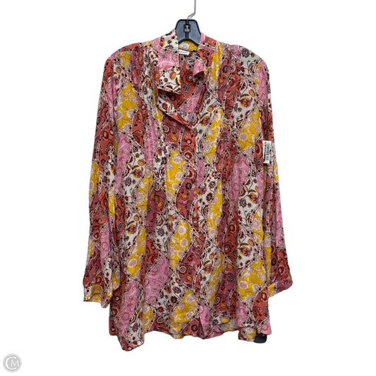 Top Long Sleeve By Jane And Delancey In Pink & Yellow, Size: L