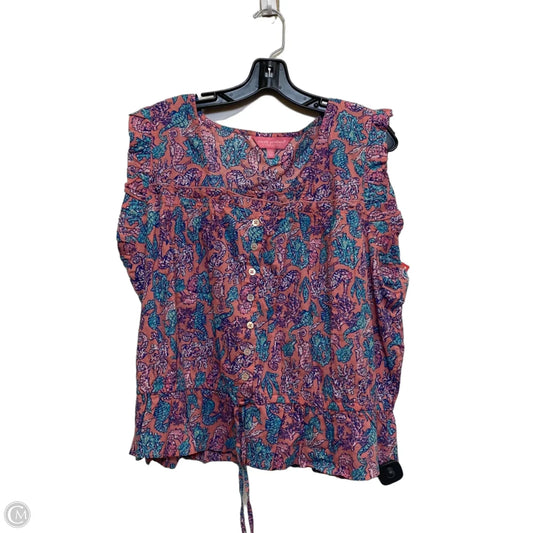 Top Short Sleeve By Simply Southern In Blue & Pink, Size: Xxl