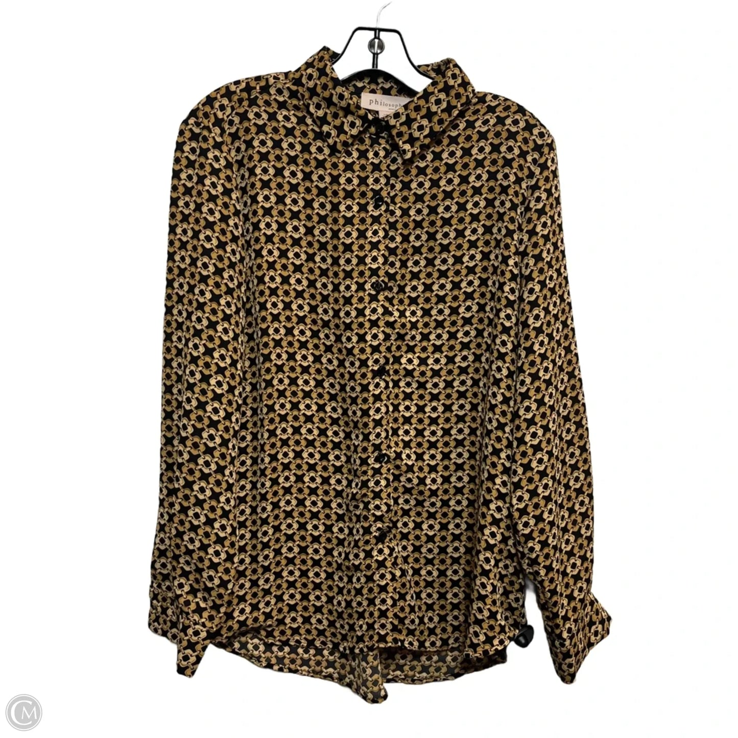 Blouse Long Sleeve By Philosophy In Black & Tan, Size: L