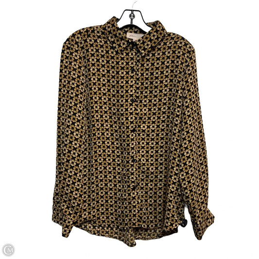 Blouse Long Sleeve By Philosophy In Black & Tan, Size: L