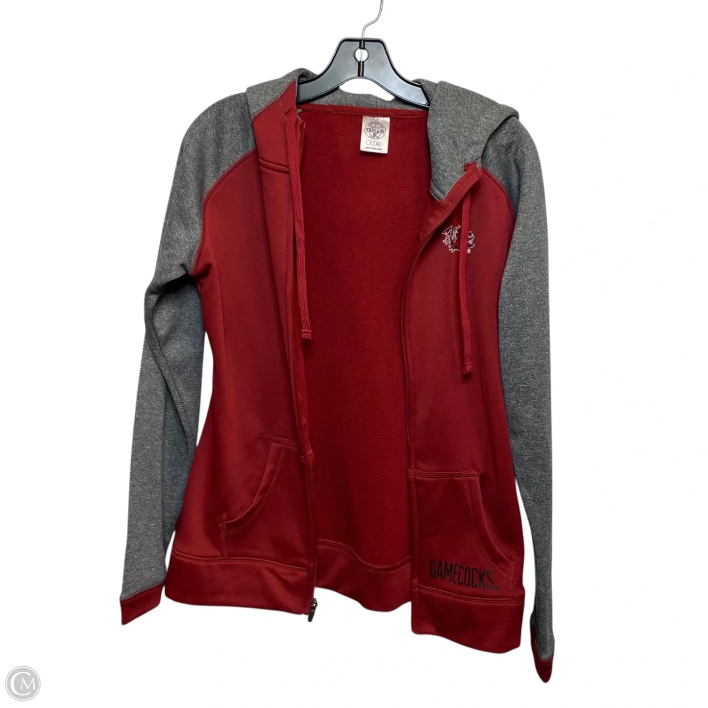 Athletic Top Long Sleeve Hoodie By Rivalry Threads In Grey & Red, Size: S