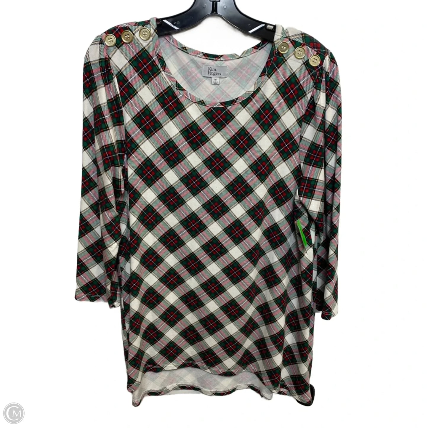 Top 3/4 Sleeve By Kim Rogers In Green & Red, Size: M