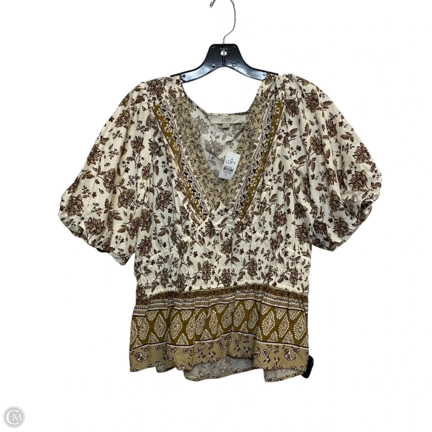 Top Short Sleeve By Loft In Brown & Cream, Size: Xl